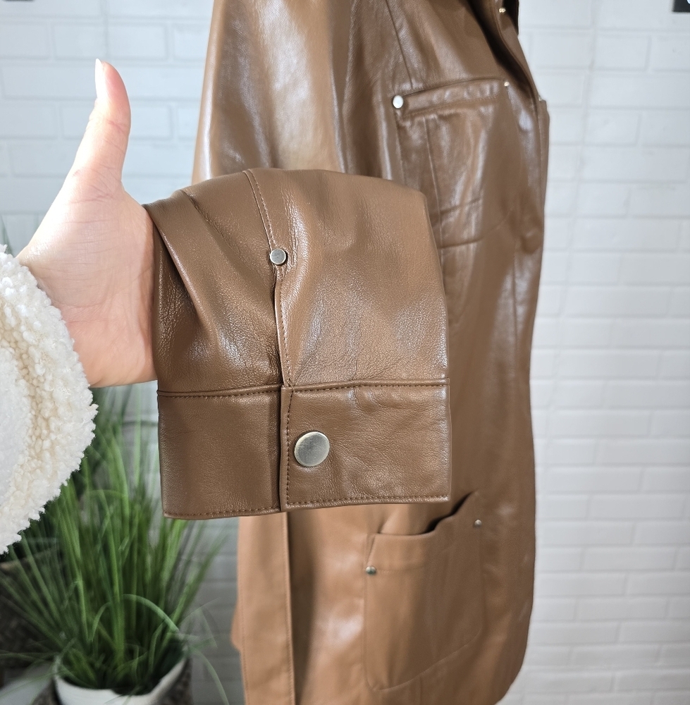 NWT Chicos Brown Coated Vegan Leather Utility Jacket Size 2 - Picture 11 of 12